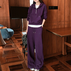 批发官图 2025冬季新款时尚休闲半拉链连帽卫衣洋气高腰阔腿<b class='q'>裤</b><b class='q'>两件套</b>