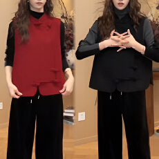 批发官图 改良高端新中式国风<b class='q'>女装</b>2025新款盘扣毛呢叠穿马甲背心外套