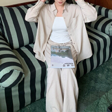 批发官图 2026春秋新款简约风气质休闲单排扣长袖<b class='q'>外套</b>直筒裤时尚套装