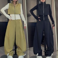 批发官图 <b class='q'>休闲</b>风假两件立领拼接上衣长裤套装2026春秋新款时尚两件套