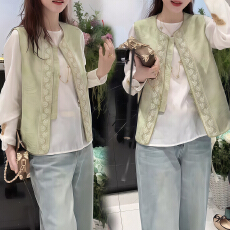 批发官图 新中式大码绿色国风<b class='q'>马甲</b>2026新款叠穿<b class='q'>马夹</b><b class='q'>外套</b>短款唐装上衣