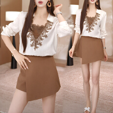 批发官图 时髦复古蕾丝花边V领长袖<b class='q'>衬衫</b>2026春秋法式温柔半身裙裤套装