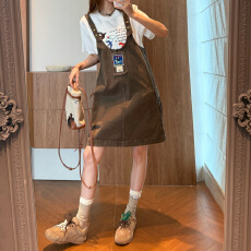 批发官图 圆领字母印花短袖T恤女背带<b class='q'>连衣裙</b>2026夏季新款时尚两件套