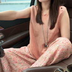 批发官图 夏季新款设计感时髦减龄简约无袖背心上衣碎花<b class='q'>休闲裤</b>两件套