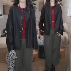 批发官图 时尚圆领PU皮衣外套女2026<b class='q'>春</b>秋新款帅气休闲酷飒单排扣上衣
