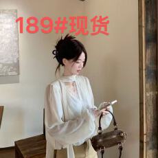 批发法式飘带蕾丝拼接雪纺衬衫女早秋温柔V领<b class='q'>泡泡袖</b>肌理感宽松衬衣