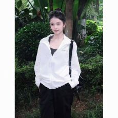 批发【原版布料露露皱双线格锦纶】白色立领防晒衣女防晒服薄外套