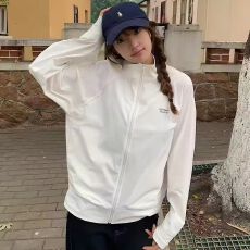 批发原版布料露露皱双线格锦纶白色立领防晒衣女防晒服薄外套