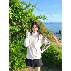 批发原版布料双线格锦纶波点印花白色立领防晒衣女防晒服薄外套