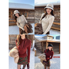 批发韩系纯色半高领绑带蝴蝶结内搭长袖T恤女打底衫上衣