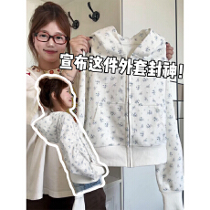 批发原版做法#碎花满印#后包领 6535棉华夫格复合 卫衣女