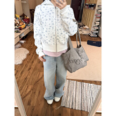 批发原版做法#碎花满印#后包领 6535棉华夫格复合 卫衣女
