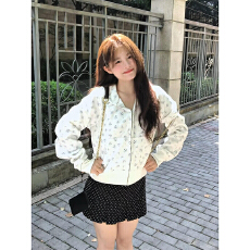 批发原版做法#碎花满印#后包领 6535棉华夫格复合 卫衣女