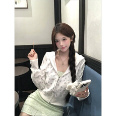 批发原版做法#碎花满印#后包领 6535棉华夫格复合 卫衣女