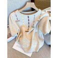 批发奶fufu圆领套头短袖针织衫女2026春夏新款复古减龄小个子短款毛衣