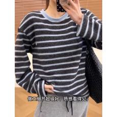 批发原物推荐！秋冬加厚保暖兔毛绒柔软慵懒感撞色领口条纹针织卫衣女