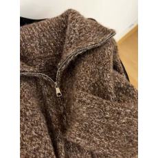 批发美拉德软糯花棕色大翻领<b class='q'>毛衣</b>女秋冬复古双拉链开衫外套