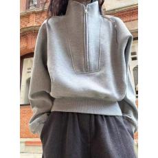 批发灰色小立领半拉链<b class='q'>短款</b><b class='q'>卫衣</b>女秋冬韩系休闲运动高腰上衣