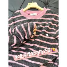 批发原物推荐！韩系秋冬柔软内搭保暖兔毛绒拼色条纹针织打底百搭上衣