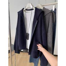 批发藏青色海军领拉链<b class='q'>毛衣</b>外套女秋冬韩版慵懒加厚针织开衫