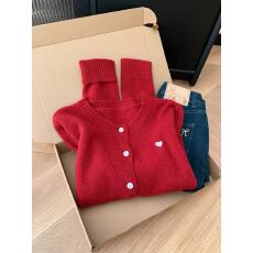 批发本命年红色爱心提花针织开衫毛衣外套女士可外穿内搭2025新款上衣