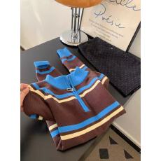 批发咖色条纹半高领长袖短款针织衫<b class='q'>毛衣</b>女可外穿内搭设计感上衣小个子