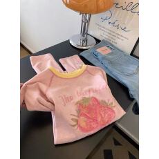 批发粉色圆领印花长袖<b class='q'>t</b><b class='q'>恤</b>女士宽松显瘦小个子正肩上衣设计感2026春季