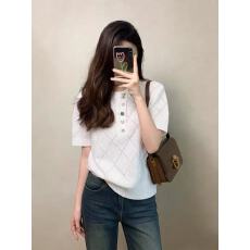 批发白色镂空针织短袖<b class='q'>T</b><b class='q'>恤</b>女夏装2025年新款小个子精致短款泡泡袖上衣