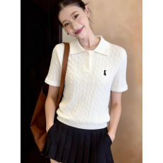 批发2026新韩系麻花小衫女夏季冰丝透气针织短袖polo领<b class='q'>T</b><b class='q'>恤</b>设计感刺绣