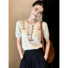 批发奶fufu圆领套头短袖针织衫女2025春夏新款复古减龄小个子短款毛衣