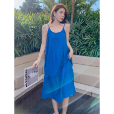 批发蓝色吊带裙宽松显瘦小个子<b class='q'>沙滩</b>裙女三亚风穿搭超仙海边度假<b class='q'>连衣裙</b>