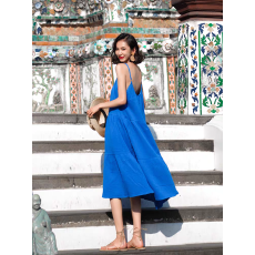 批发三亚海边度假沙滩裙女新款吊带裙克莱因蓝长裙泰国旅游<b class='q'>连衣裙</b>夏