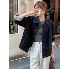 批发设计感条纹拼接袖口牛仔外套女2025春秋宽松小个子薄款上衣