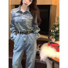 批发工装牛仔连体裤女春秋2025新款时尚气质高级感显瘦直筒<b class='q'>休闲</b>阔腿裤