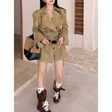 批发设计感秋季时尚绝美气质女神范高级感新款显高卡其色风衣<b class='q'>连体</b>裤子
