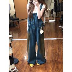 批发2025慵懒风时尚洋气百搭小个子牛仔背带裤女秋季工装<b class='q'>阔</b><b class='q'>腿</b>连体长裤