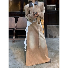 批发翻领短款牛仔<b class='q'>外套</b>高腰半身裙两件套女春秋新款韩版复古时尚套装潮