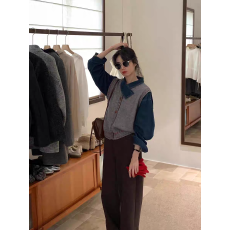 批发法式新款气质正肩<b class='q'>牛仔</b>衬衫女设计感小众别致上衣复古叠穿马甲衬衣