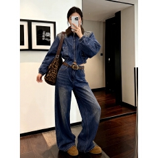 批发2025冬季新款韩版复古羊羔毛翻领<b class='q'>牛仔</b>棉服女加厚保暖外套高腰显瘦