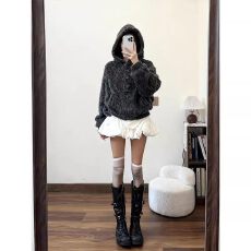 批发2025设计感慵懒风连帽毛衣女秋冬季宽松套头高级感减龄针织衫外套