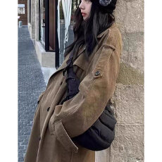 批发韩版复古风<b class='q'>中长款</b><b class='q'>风衣</b>女冬季宽松V领长袖气质休闲外套高级感大衣