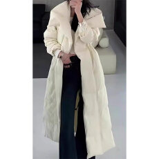 批发韩版气质时尚设计感大翻领过膝长款棉服女<b class='q'>冬</b>高级感加厚保暖棉衣潮