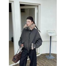 批发美式高级感复古宽松夹克大毛领外套冬季加绒加厚派克服<b class='q'>短</b>款棉服女