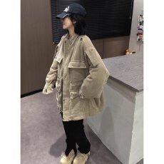 批发工装风百搭宽松中长款立领减龄外套新款时尚休闲多口袋上衣短外套