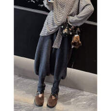 批发2026年春秋新款灰色针织束脚<b class='q'>裤</b>女复古百搭显瘦松弛休闲<b class='q'>裤</b>保暖<b class='q'>裤</b>子