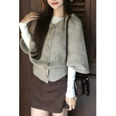 批发宽松型少<b class='q'>女</b>短款松弛风慵懒风设计感斗篷毛衣外套百搭中袖针织<b class='q'>开衫</b>