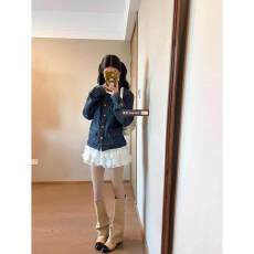 批发复古蓝色调肌理感<b class='q'>牛仔</b>小香风外套女春秋款宽松设计感小众立领夹克