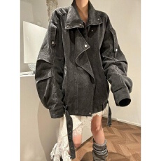批发美式落肩袖工装宽松夹克<b class='q'>外套女</b>春秋季复古风长袖水洗做旧<b class='q'>牛仔</b>外套