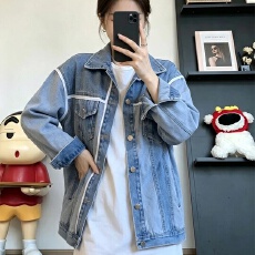 批发美式<b class='q'>街头</b>潮流牛仔夹克女2026春秋季新款宽松拼接撞色工装长袖上衣