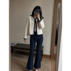 批发设计感小众深色微喇牛仔裤女高腰显瘦满钻点缀独特<b class='q'>个性</b><b class='q'>时尚</b>长裤子
